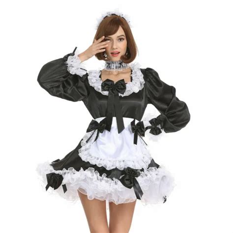 sissy french maid cute bow black satin puffy dress crossdress cosplay costume 22 50 picclick