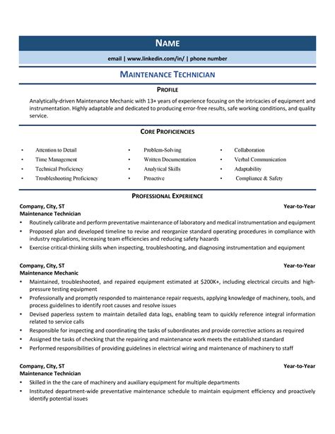 Maintenance Technician Resume Example And Guide For 2021 Zipjob