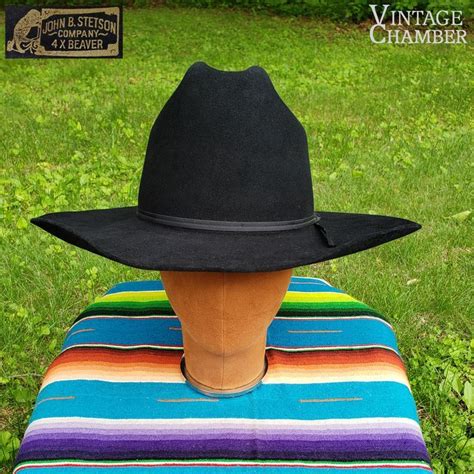 Vintage John B Stetson Black 4x Beaver Rancher Model Western Cowboy Hat