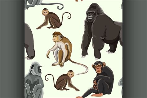 Different Types Of Monkeys Pattern By Netkoff Thehungryjpeg