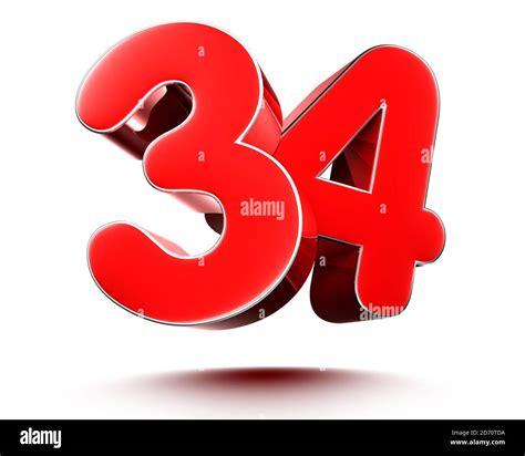 Red Numbers 34 Isolated On White Background Illustration 3d Rendering