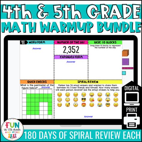 4th And 5th Grade Digital Math Warm Ups Bundle Fun In 5th Grade And More