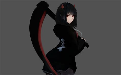 587500 Girl Black Hair Red Eyes Scythe Original Anime Anime