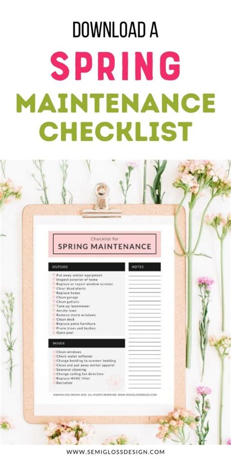 Printable Spring Maintenance Checklist Semigloss Design