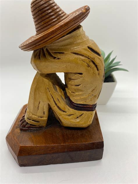 Vintage Carved Wood Mexican Sombrero Bookends Man And Woman Etsy