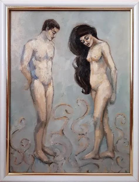 Nudes Original Oil Painting Adam Eve Art Guy Girl Couple Love Erotic