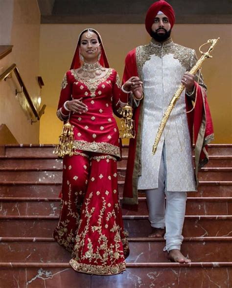 Elegant Traditional Bride And Groom Complete Punjabi Wedding Wear