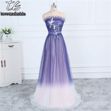 Web New Material Ombre Tulle Light Purple Long Fade Prom Dress With