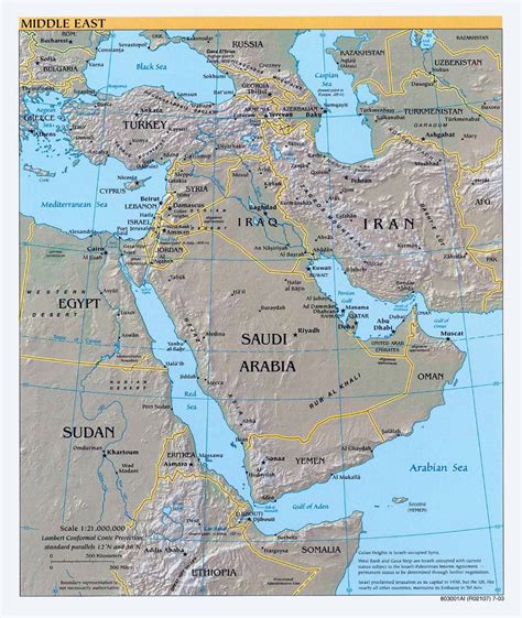 Large Political Map Of The Middle East With Relief Major Cities And