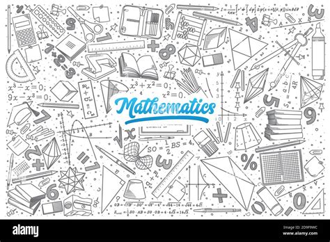 Hand Drawn Mathematics Doodle Set With Lettering Stock Vector Image