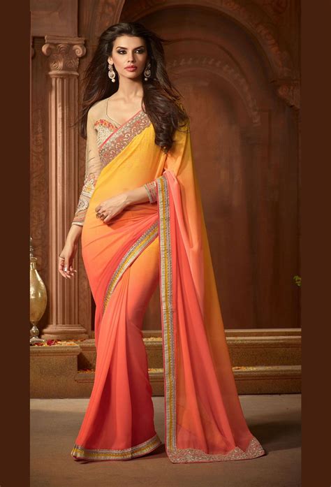 Yellow Georgette Party Wear Saree 66977 Party Wear Sarees