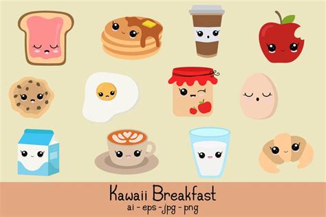 Kawaii Cute Breakfast Vector Clipart