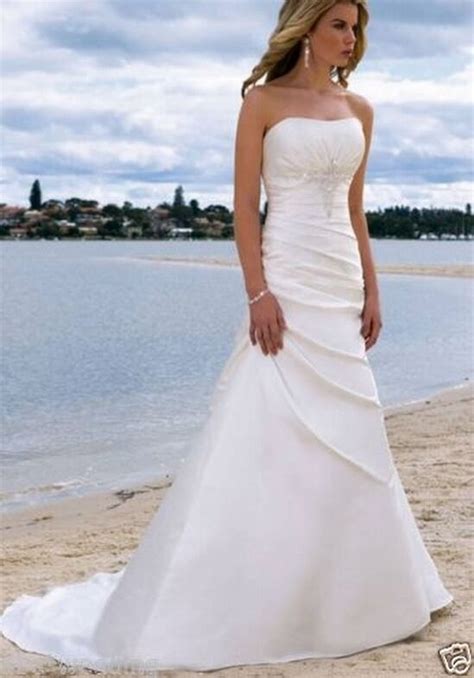 Tea length off shoulder wedding dress bridal gown custom size 2 4 6 8 10 12 for sale online | ebay. New Strapless White ivory Beach Gown beach Wedding Dress ...