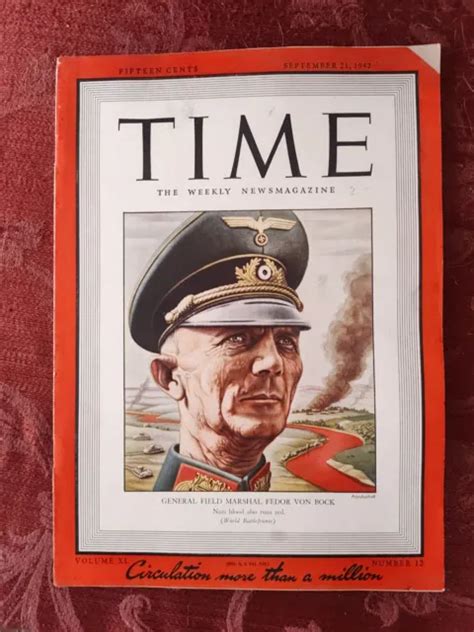 Time Magazine September 21 1942 Wwii Germanys Field Marshal Von Bock