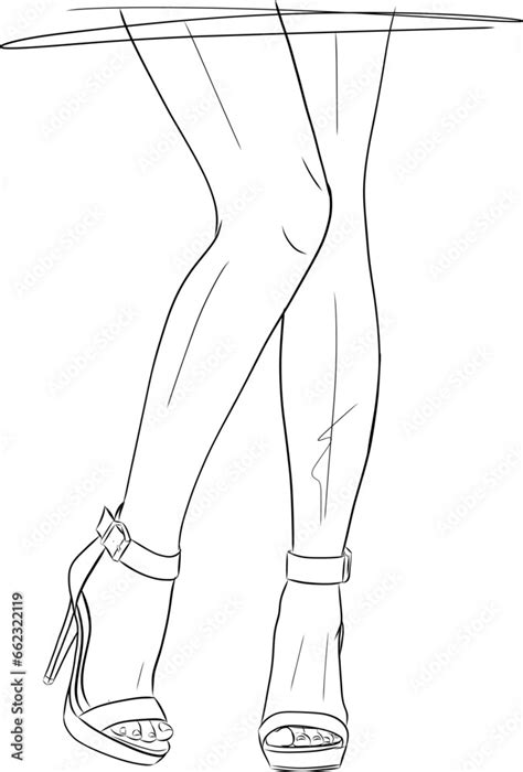 Sexy Legs Woman High Heeled Shoes Sketch Drawing Style Stock Vector Adobe Stock