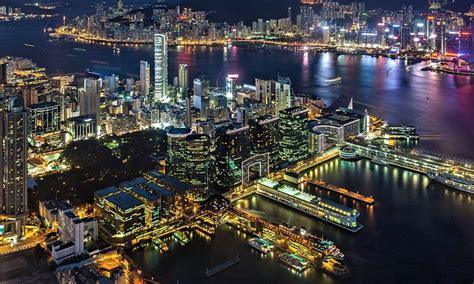 Victoria Harbour Hong Kong Kong Hong Harbour City Night Hd