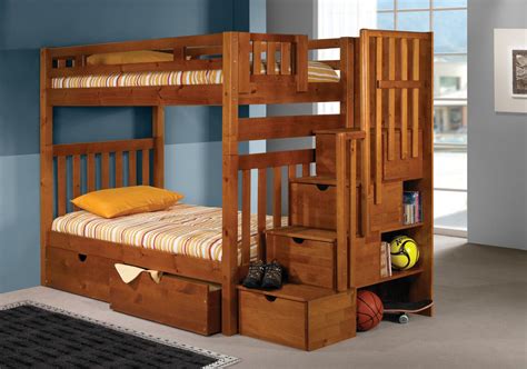 Shaped bunk beds ideas for kids with stairs, wardrobes and storage. Donco Kids Stairway Loft Bunk Bed with Storage Drawers ...