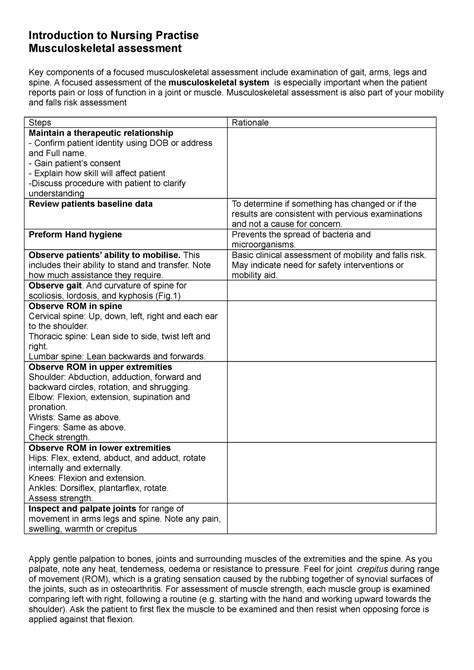 Musculoskeletal Assessment A Focused Assessment Of The