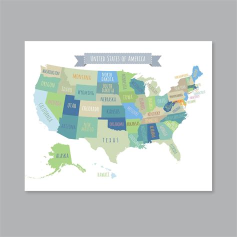 United States Map Wall Art Printable United States Map Print Usa Map