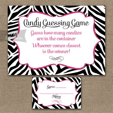 In this candy bar game your guests have to match the name of the sweet with. Printable Candy Guessing Game - Zebra Pink