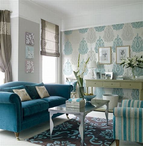 Wallpaper Ideas For Decorating Your Interiors Turquoise Sofa Living