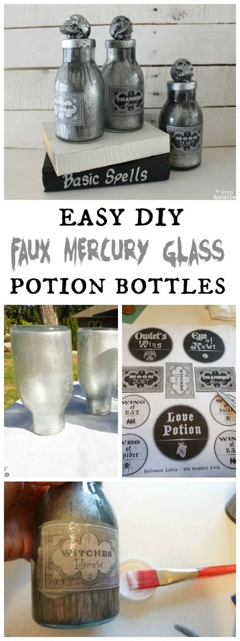 easy faux mercury glass diy potion bottles halloween potion bottles mercury glass diy
