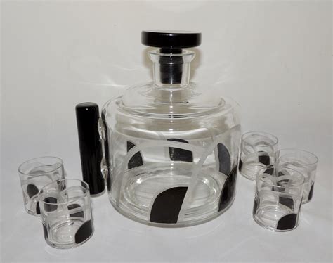 art deco czech decanter set with black glass accents sold items cocktail art deco collection