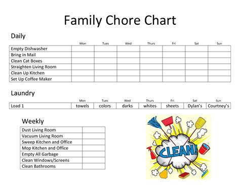 With unloading the dishwasher or taking the dog for a walk. monthly chore chart printable - Google Search | Family ...