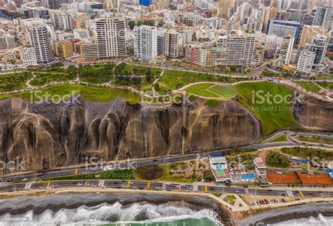 Aerial View Of The Miraflores Town Cliff And The Costa Verde High Way