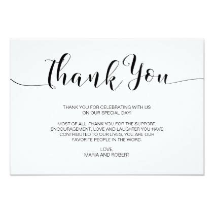 All wedding guests who joined you on the day, particularly those who gave a gift or contributed to your wishing well parents and bridal party members guests who were unable to attend the wedding but still sent their warm wishes and/or a gift Minimalist Calligraphy Wedding Thank You Card | Zazzle.com | Thank you card wording, Wedding ...