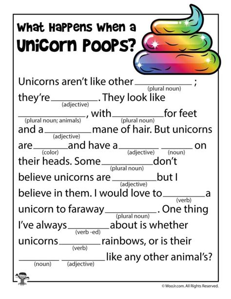 One for the story and one for the answers. Printable Unicorn Mad Libs Kids Activities Free Lib ...