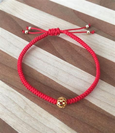 Good Luck Red Lucky Bracelet With 14k Gold Filled Lace Bead Etsy