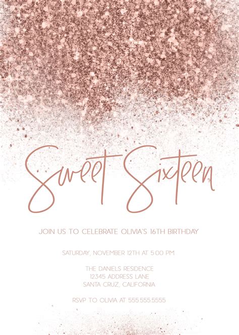 Rose Gold Invitation Sweet 16 Birthday Invitations Etsy Sweet