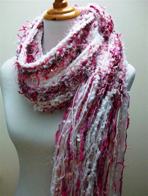 Candy Cane Hand Knit Scarf Vibrant Red Pink And White By Fanchi 3600