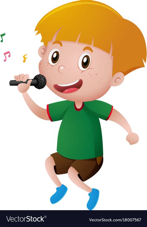 Little Boy Singing With Microphone Royalty Free Vector Image