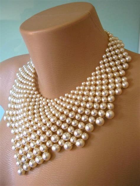Shop for cheap wedding decorations? PEARL STATEMENT Necklace, The Great Gatsby, Bridal Bib ...