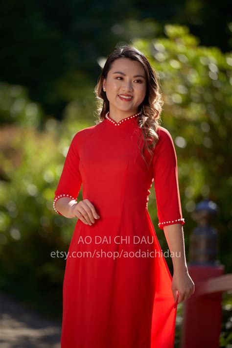 Vietnamese Bridesmaid Ao Dai Long Dress With Pants Chiffon Fabric