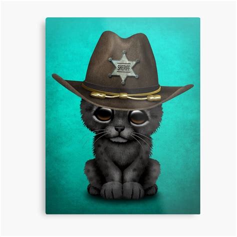 Cute Baby Black Panther Cub Sheriff Metal Print For Sale By