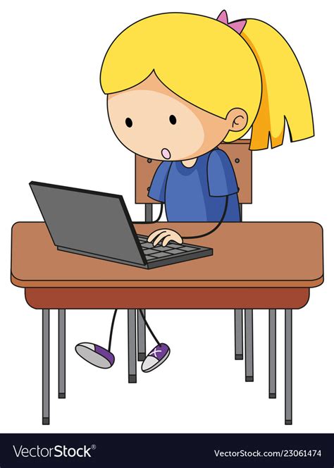 Doodle Girl Playing Computer Royalty Free Vector Image