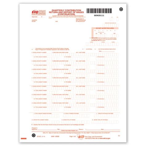 Laser De 9c Continuation Sheet For Quarterly Wage Tf5308 At Print Ez