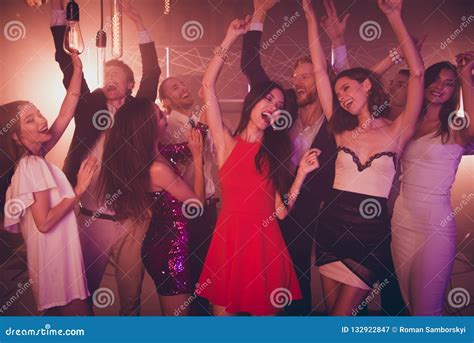 fancy luxury drunk people dancing in party club with neon light stock image image of