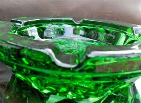 Antique Forest Green Glass Ashtray 1940s Etsy