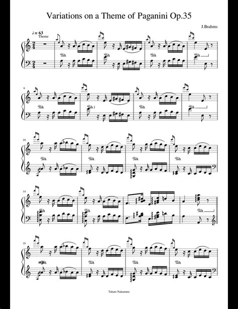 Variations On A Theme Of Paganini Brahms Op35 Sheet Music For