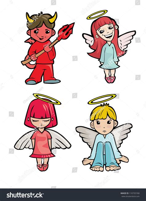 Angels And Devil Cute Vector Illustration Clip Art 110735768