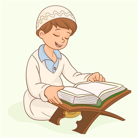 Muslim Kid Character Reading Quran Vector Premium Download
