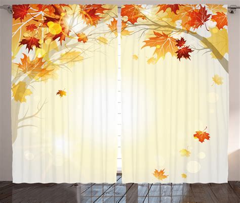 Fall Decorations Curtains 2 Panels Set Soft Image Of Faded Shedding