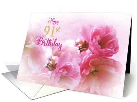 Happy 91st Birthday For Her Soft Pink Cherry Blossoms Photo Art Card