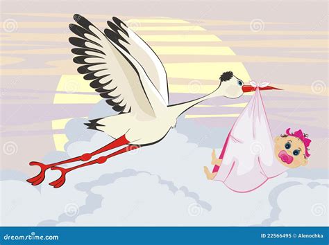 Stork Delivering A Newborn Baby Stock Illustration Illustration Of
