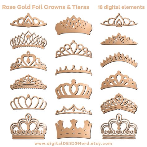 Rose Gold Foil Clip Art Crowns And Tiaras 18 Digital Elements