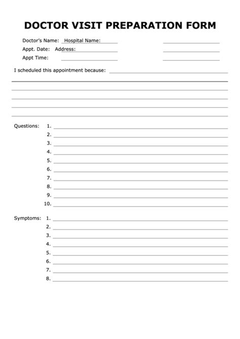 Doctor Visit Preparation Form Printable Pdf Download